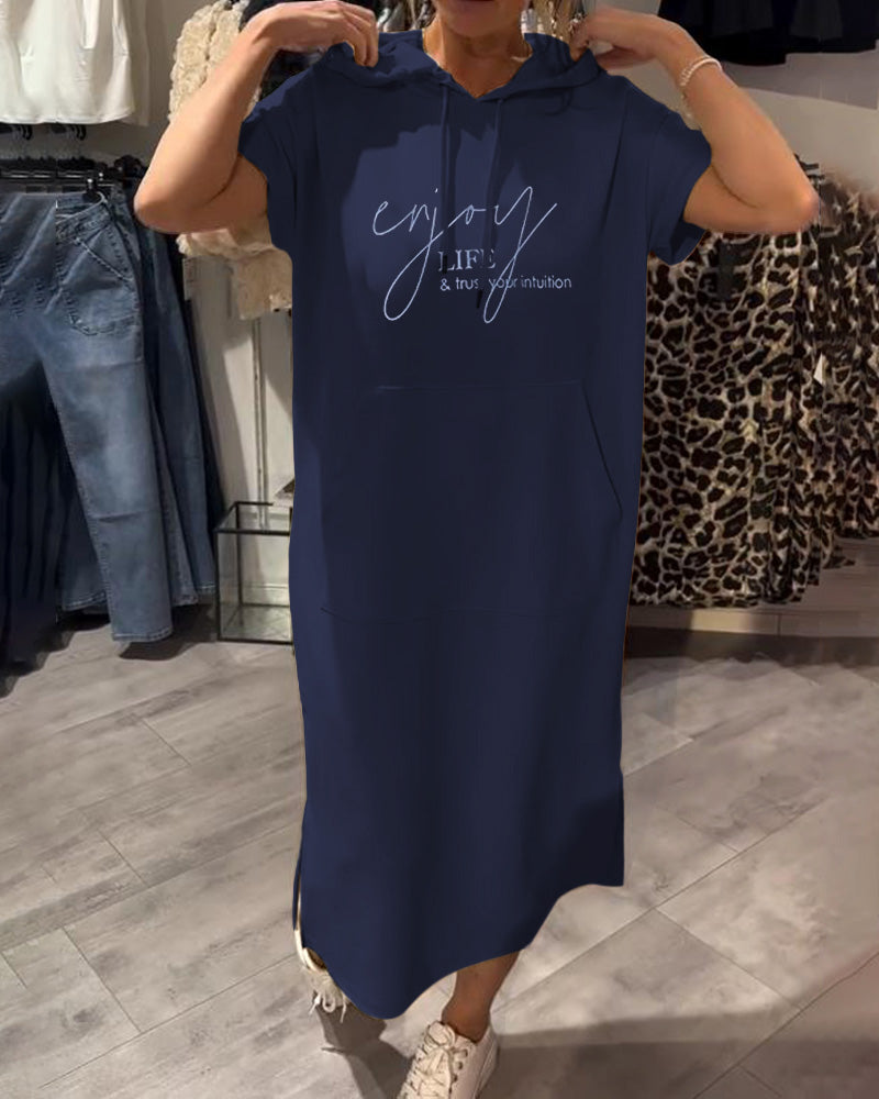 Hooded Casual Dress with Drawstring