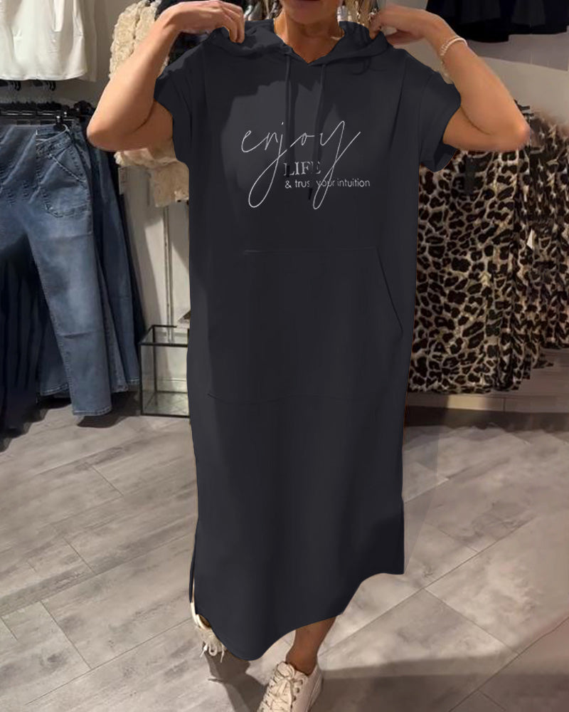 Hooded Casual Dress with Drawstring