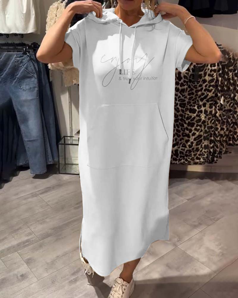 Hooded Casual Dress with Drawstring