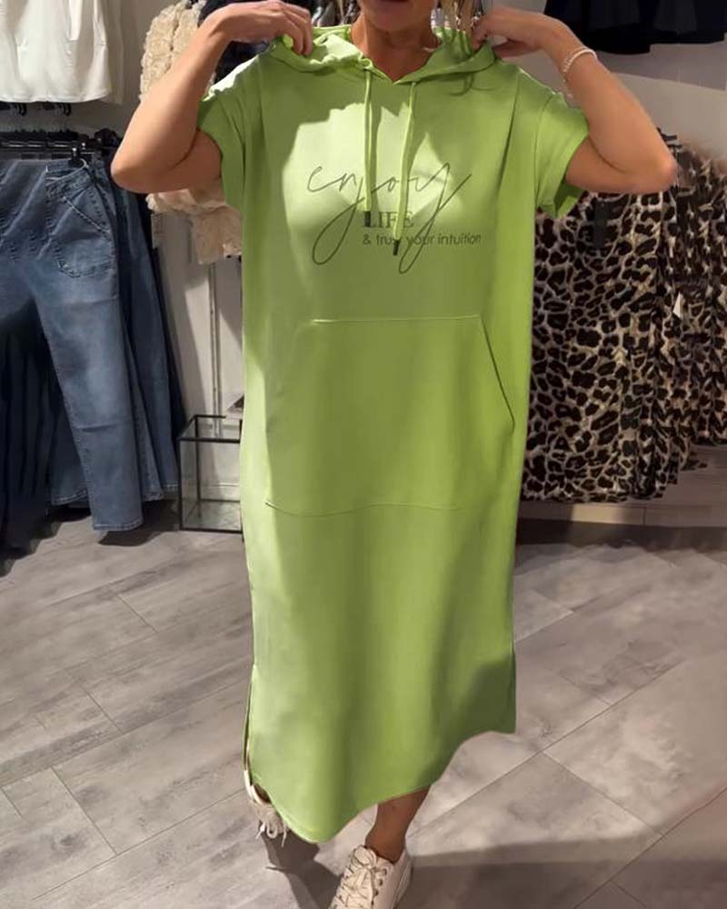 Hooded Casual Dress with Drawstring