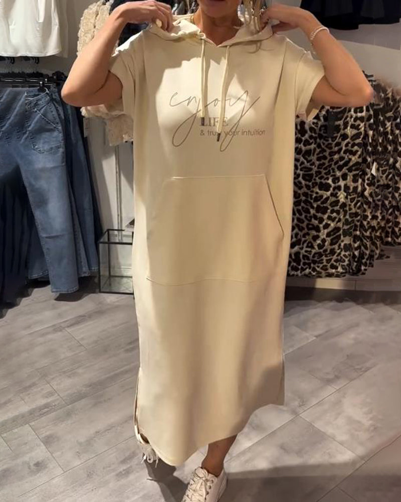Hooded Casual Dress with Drawstring