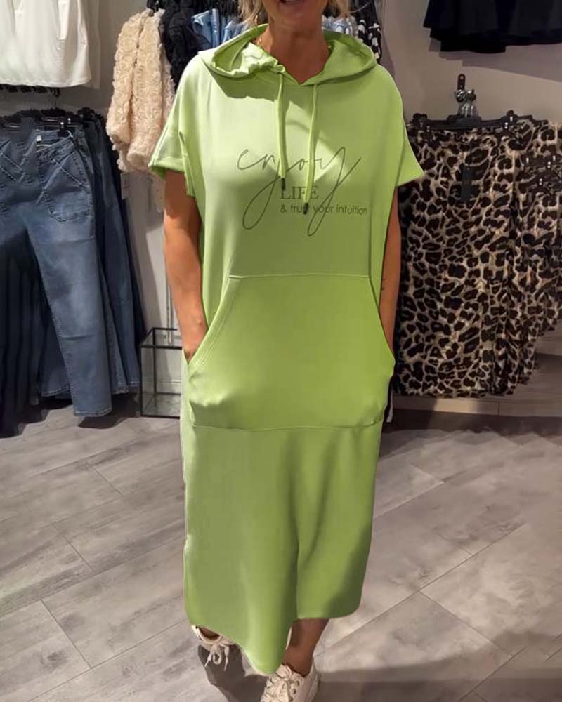 Hooded Casual Dress with Drawstring