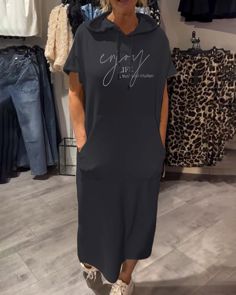 Hooded Casual Dress with Drawstring