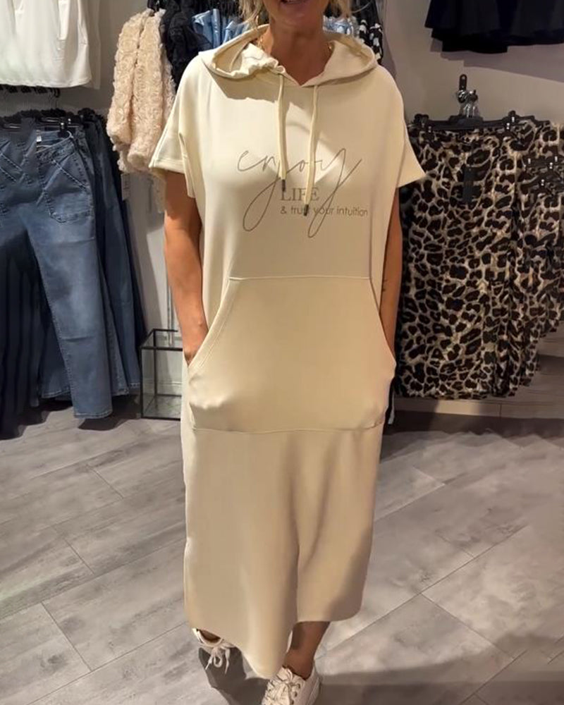 Hooded Casual Dress with Drawstring