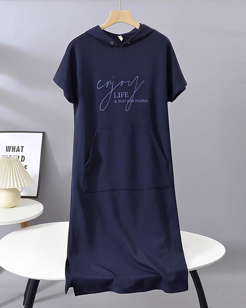 Hooded Casual Dress with Drawstring