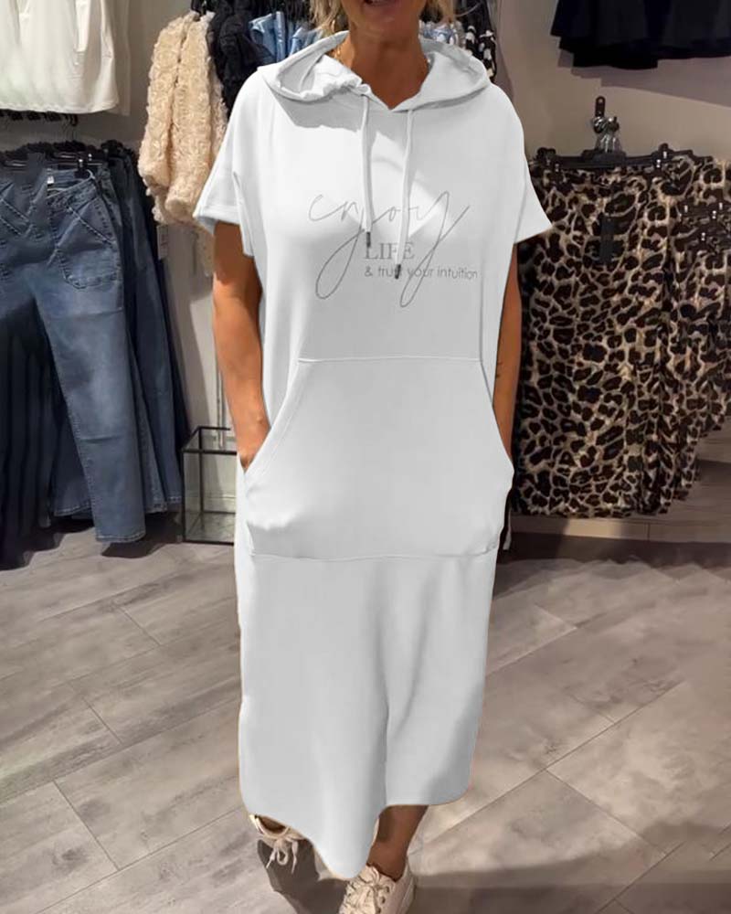 Hooded Casual Dress with Drawstring