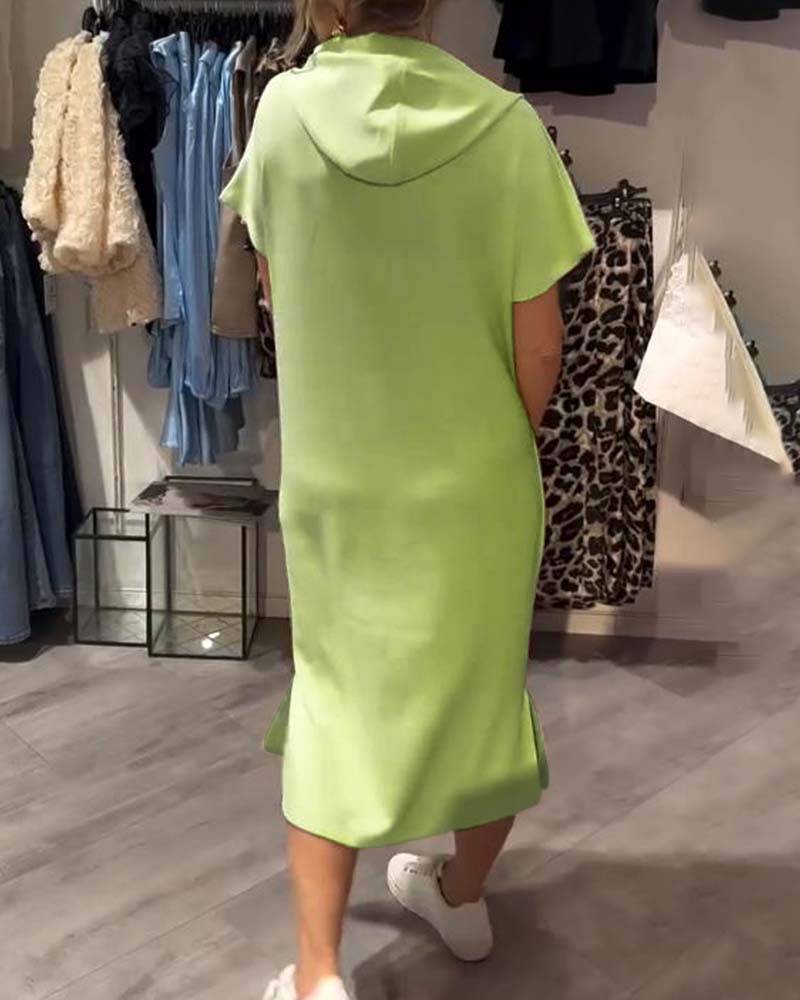 Hooded Casual Dress with Drawstring