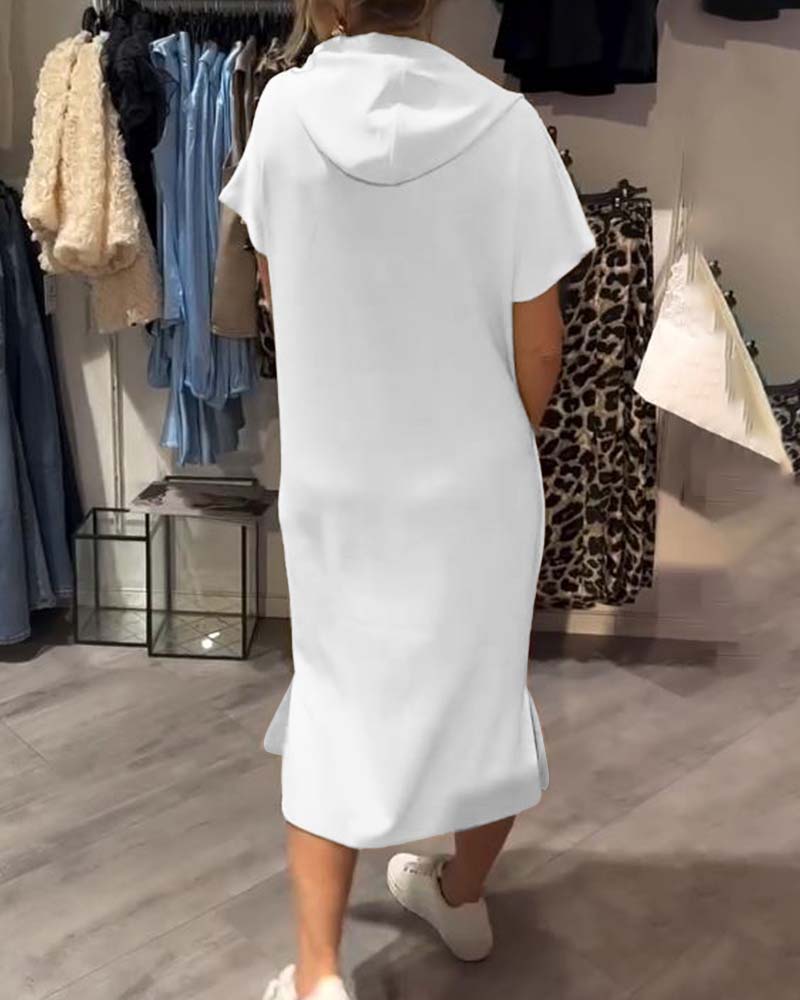 Hooded Casual Dress with Drawstring