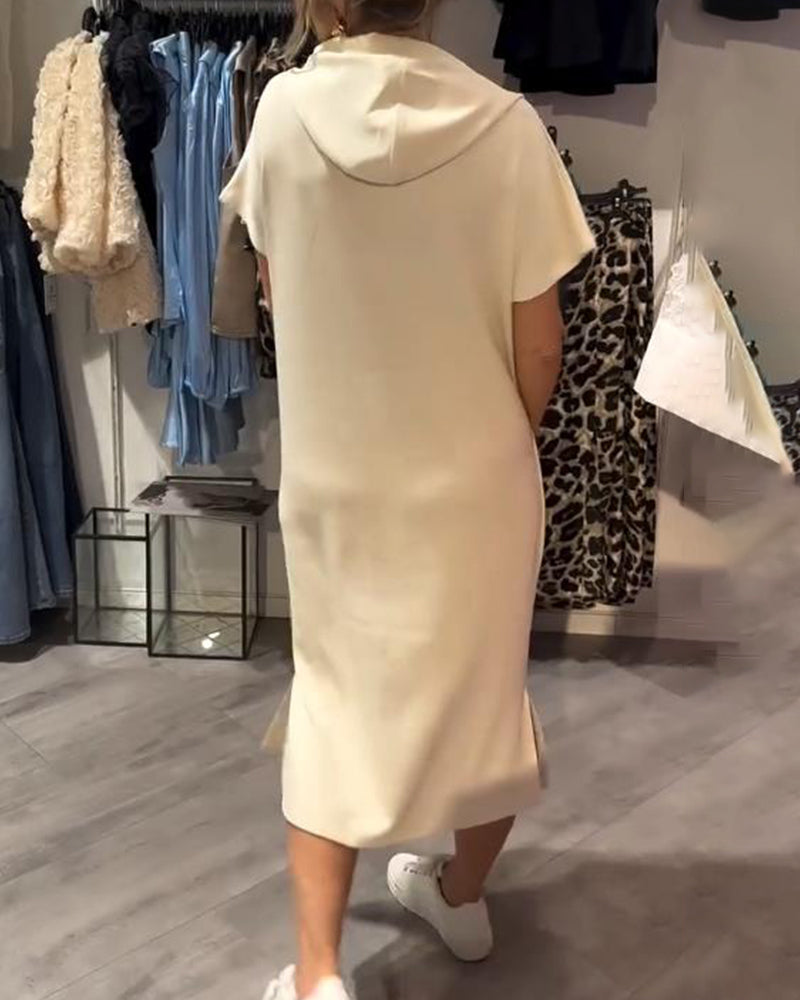 Hooded Casual Dress with Drawstring