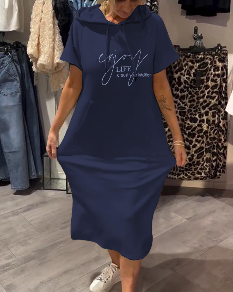 Hooded Casual Dress with Drawstring