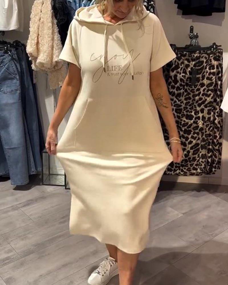 Hooded Casual Dress with Drawstring