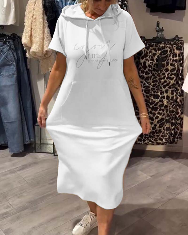 Hooded Casual Dress with Drawstring