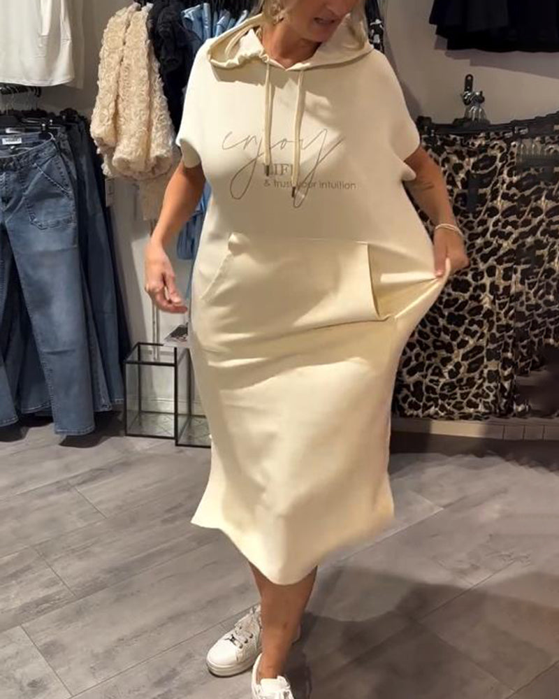 Hooded Casual Dress with Drawstring