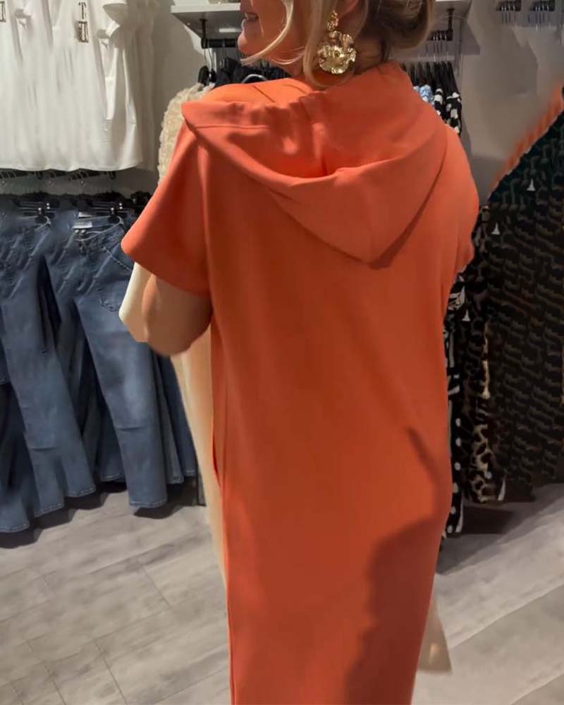 Hooded Casual Dress with Drawstring