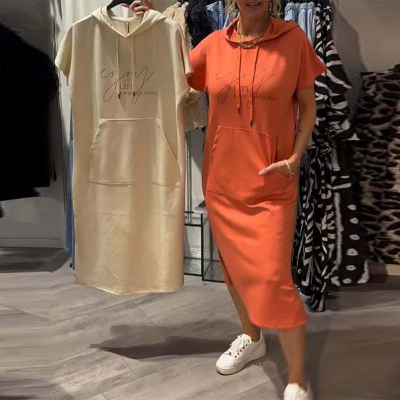 Hooded Casual Dress with Drawstring