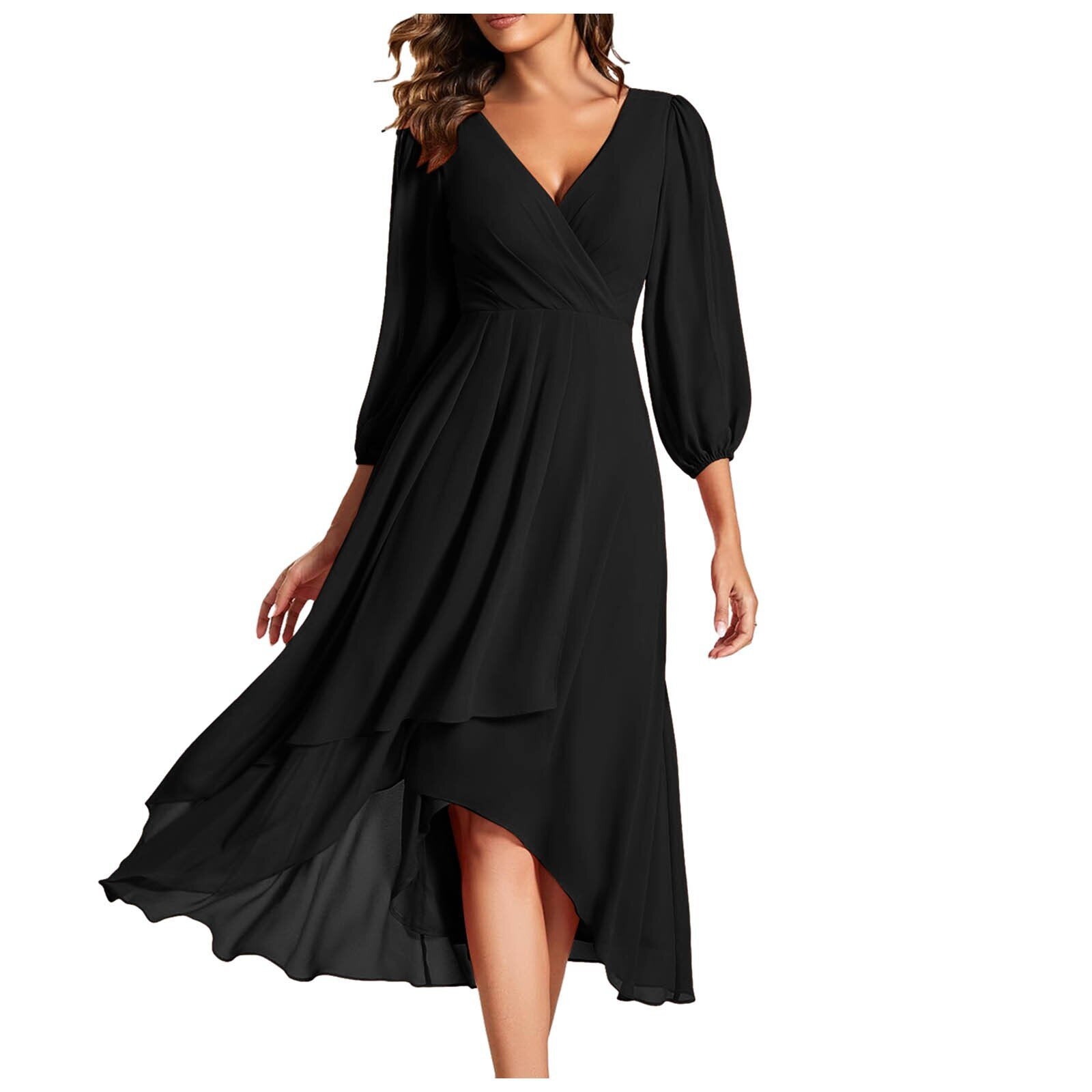 MIA™ – V-Neck Dress with Asymmetrical Hem