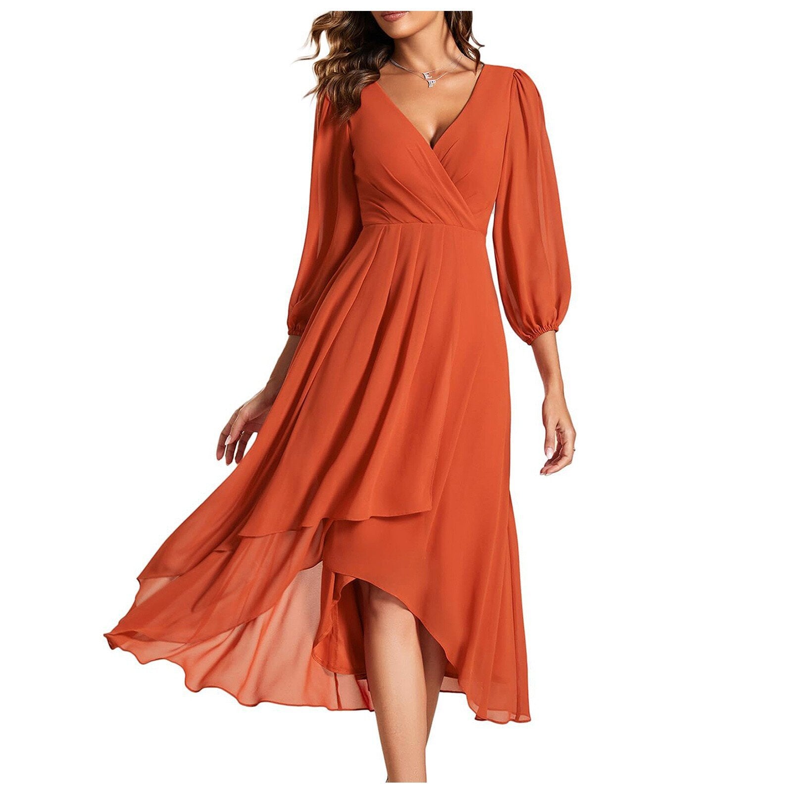 MIA™ – V-Neck Dress with Asymmetrical Hem