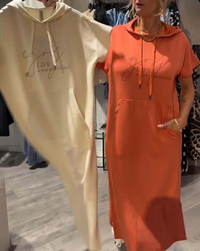 Hooded Casual Dress with Drawstring