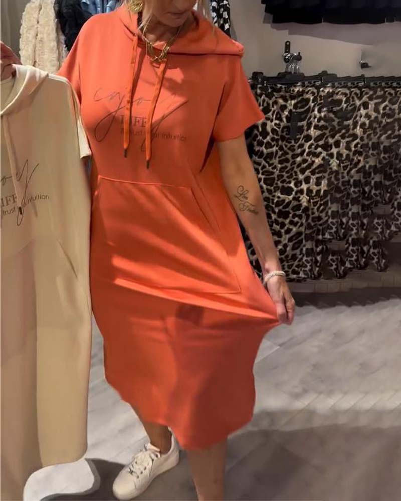 Hooded Casual Dress with Drawstring