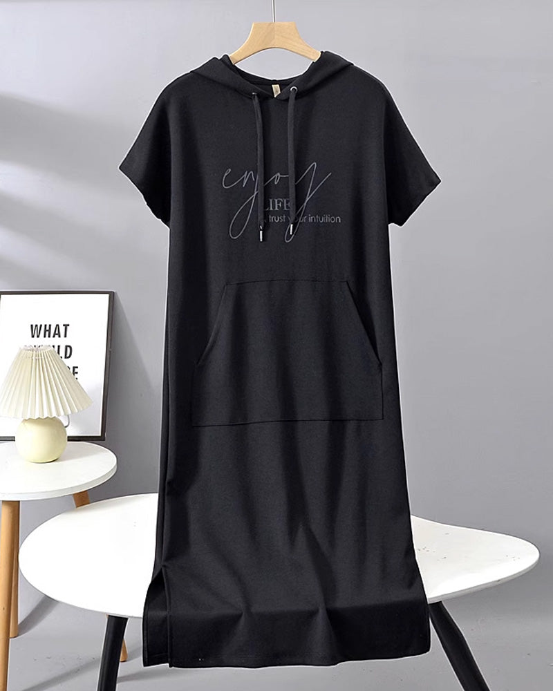 Hooded Casual Dress with Drawstring