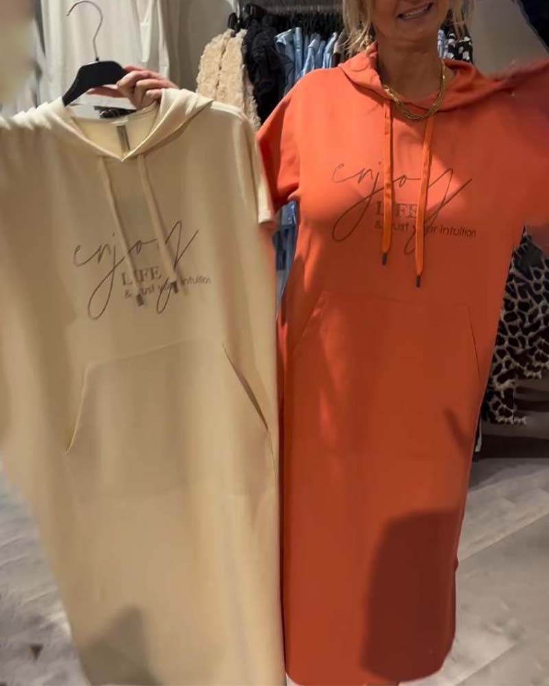Hooded Casual Dress with Drawstring