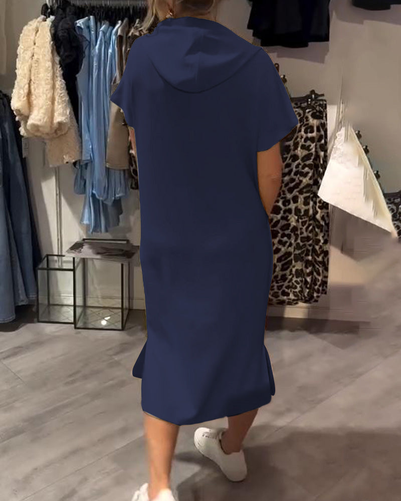 Hooded Casual Dress with Drawstring