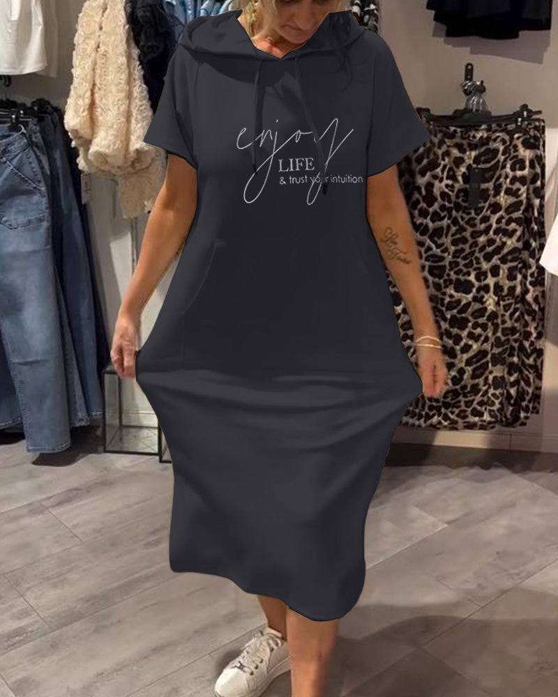 Hooded Casual Dress with Drawstring