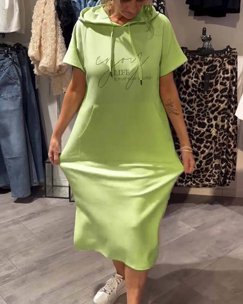 Hooded Casual Dress with Drawstring