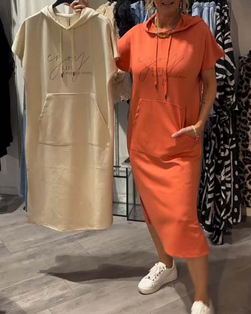 Hooded Casual Dress with Drawstring