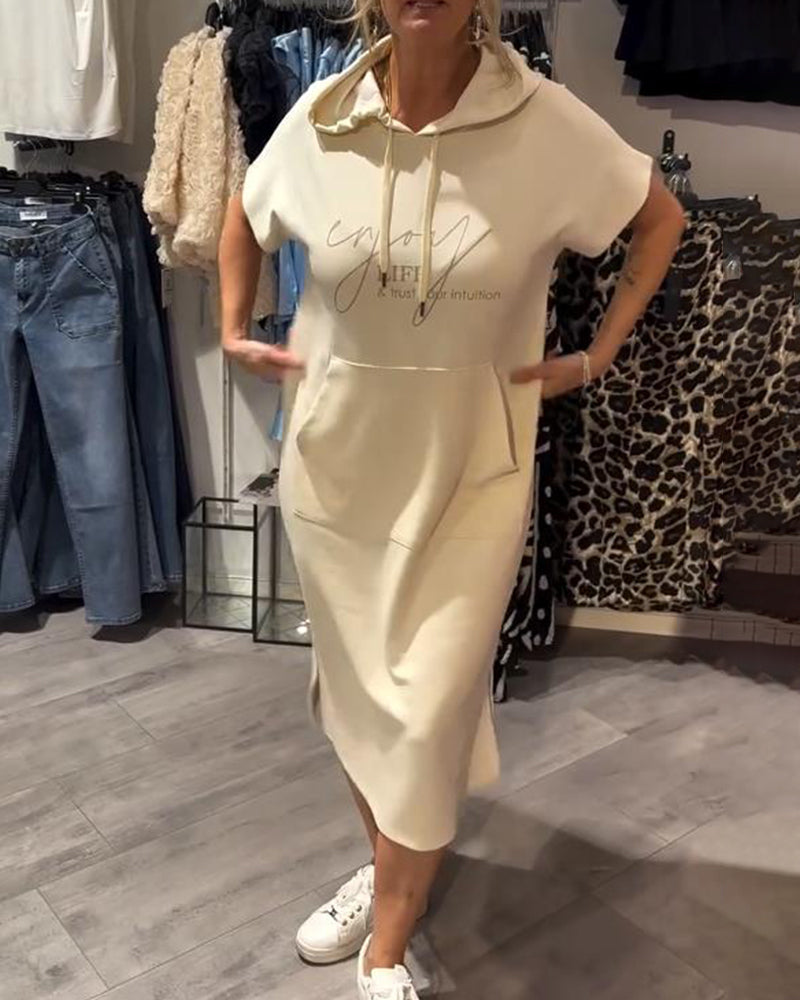 Hooded Casual Dress with Drawstring