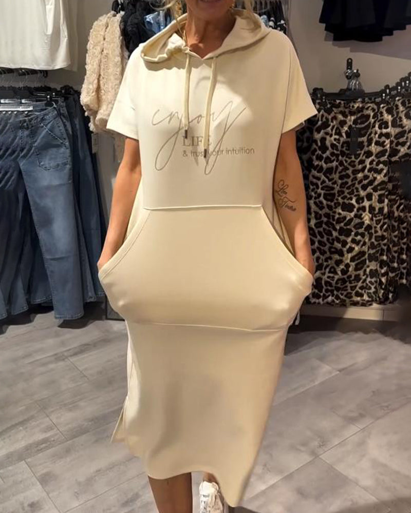 Hooded Casual Dress with Drawstring