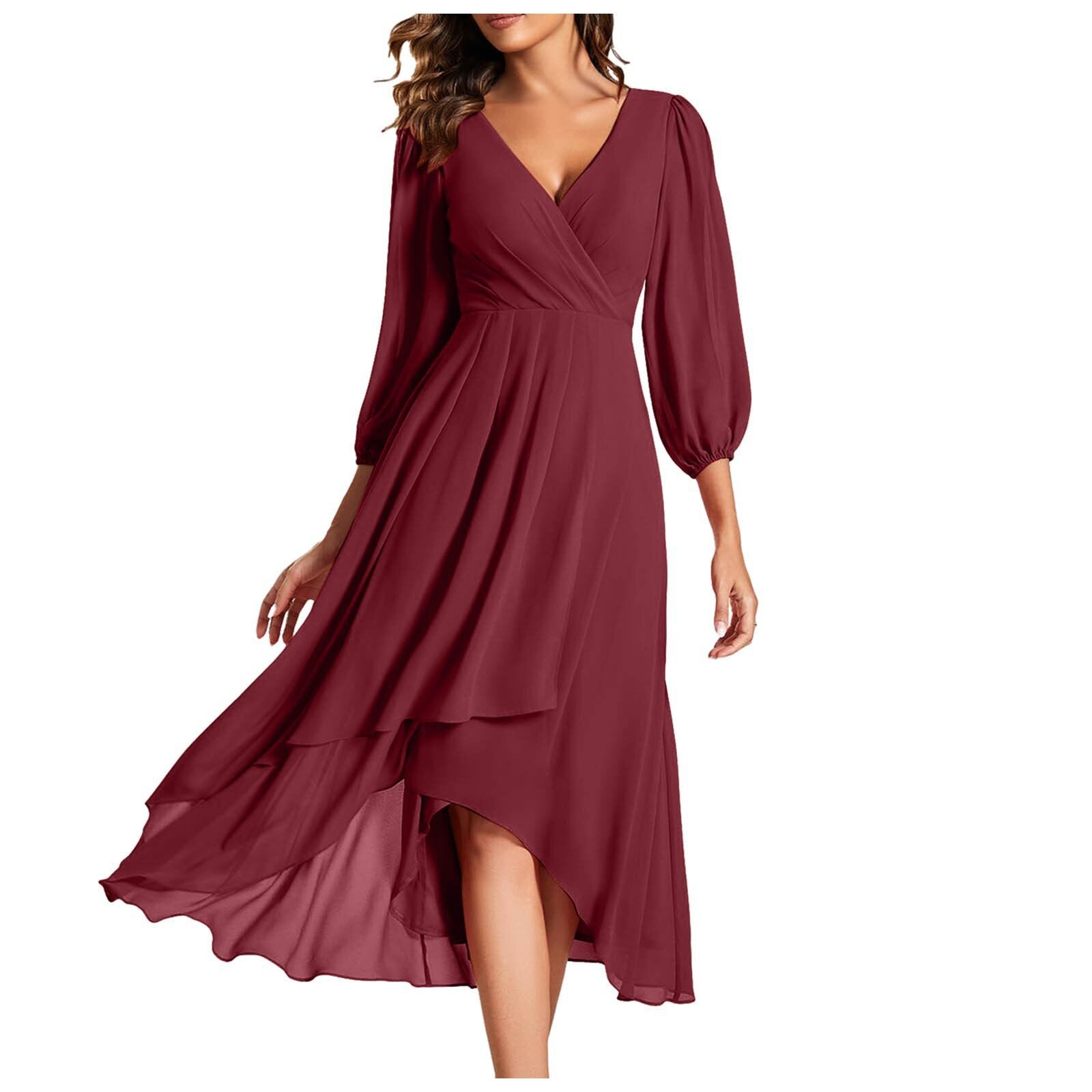 MIA™ – V-Neck Dress with Asymmetrical Hem