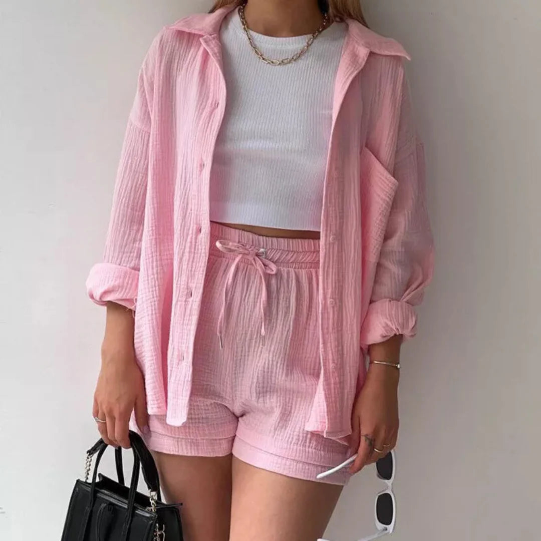 SereniSet™ | 2-piece cotton shirt and shorts set